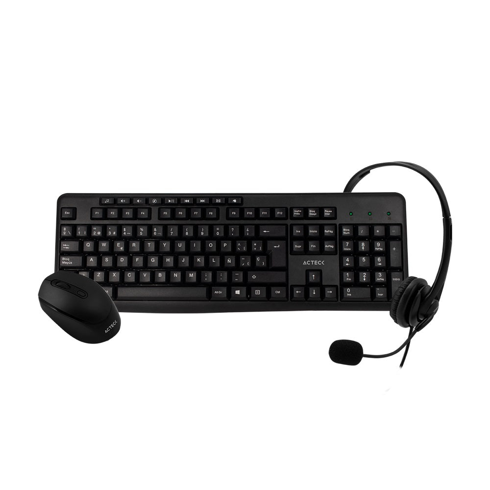 Kit de Oficina: teclado, mouse y audífonos Acteck KT30 Negro Estándar