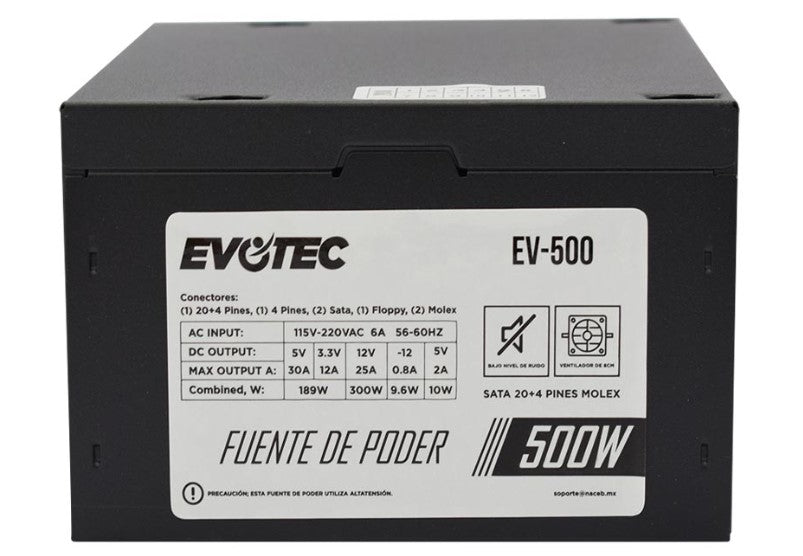 Fuente de Poder Evotec EV-500 Negro 500 W - Escolar Express