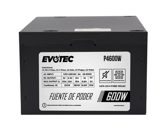 Fuente de Poder Evotec P4600W Negro 600 W - Escolar Express