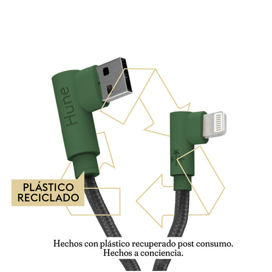 Cables Braided USB - Lightning Hune Hiedra Lightning Bosque / Verde Plástico Reciclado