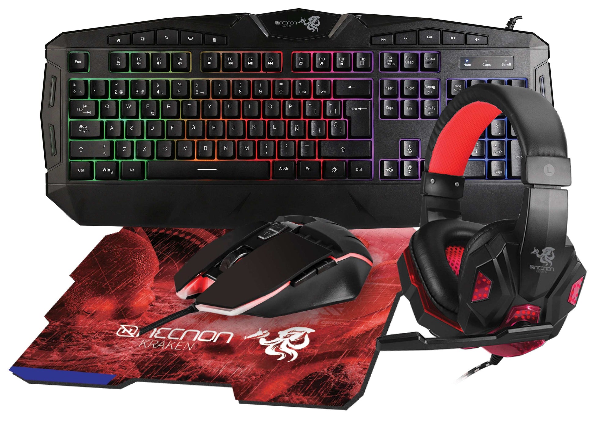 Kit Gaming 4 en 1 Necnon NGC-KRAKEN Rojo 3200 DPI - Escolar Express