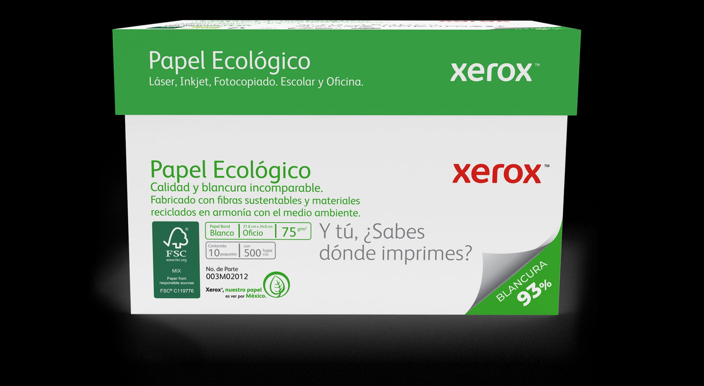 Papel Bond Ecológico Oficio Xerox Ecológico 5000 Hojas 10 paquetes